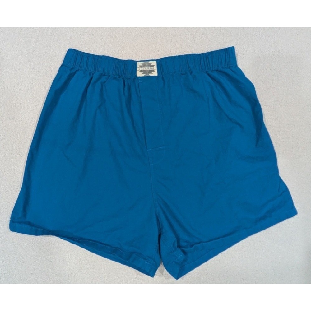 Lucky Brand Boxer Shorts Mens L Teal Blue Excellent Woven Cotton Underwear